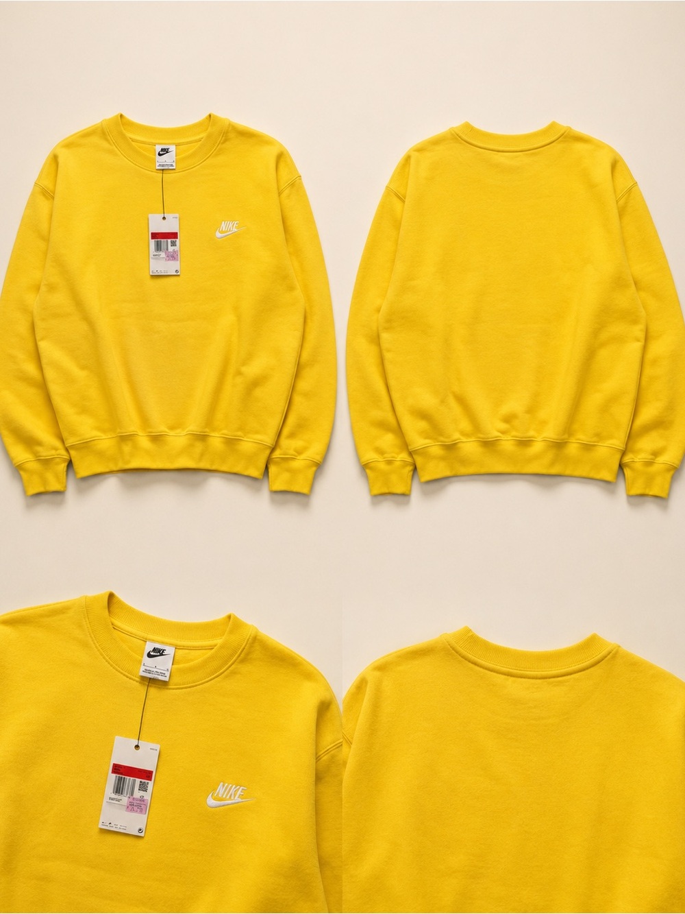 Nike Yellow Crew Sweatshirt with White Swoosh Logo